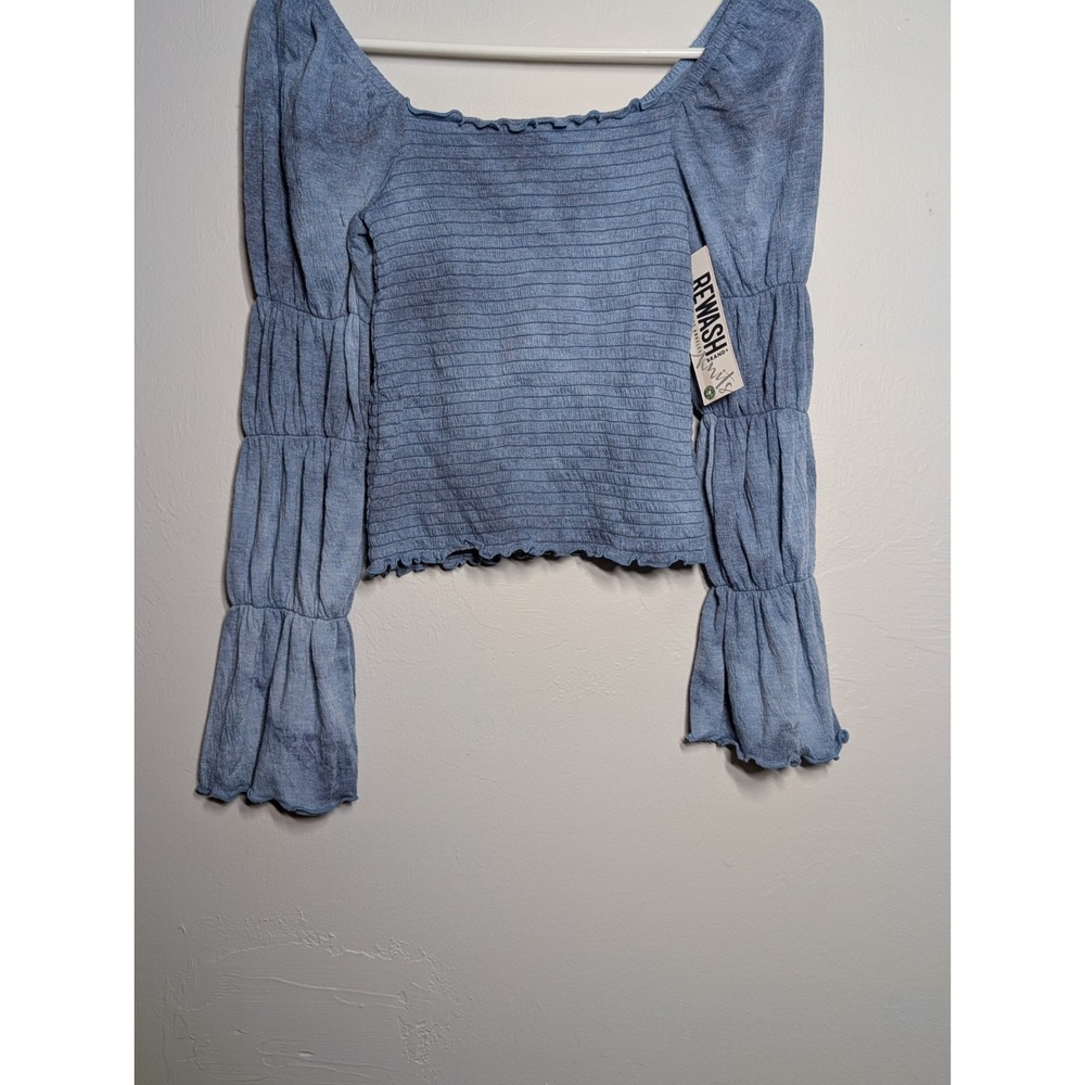 Rewash Totally Tie Dye Smocked Ruffle-Trimmed Shirt Blue Size Small ‎ NEW - Picture 2 of 5